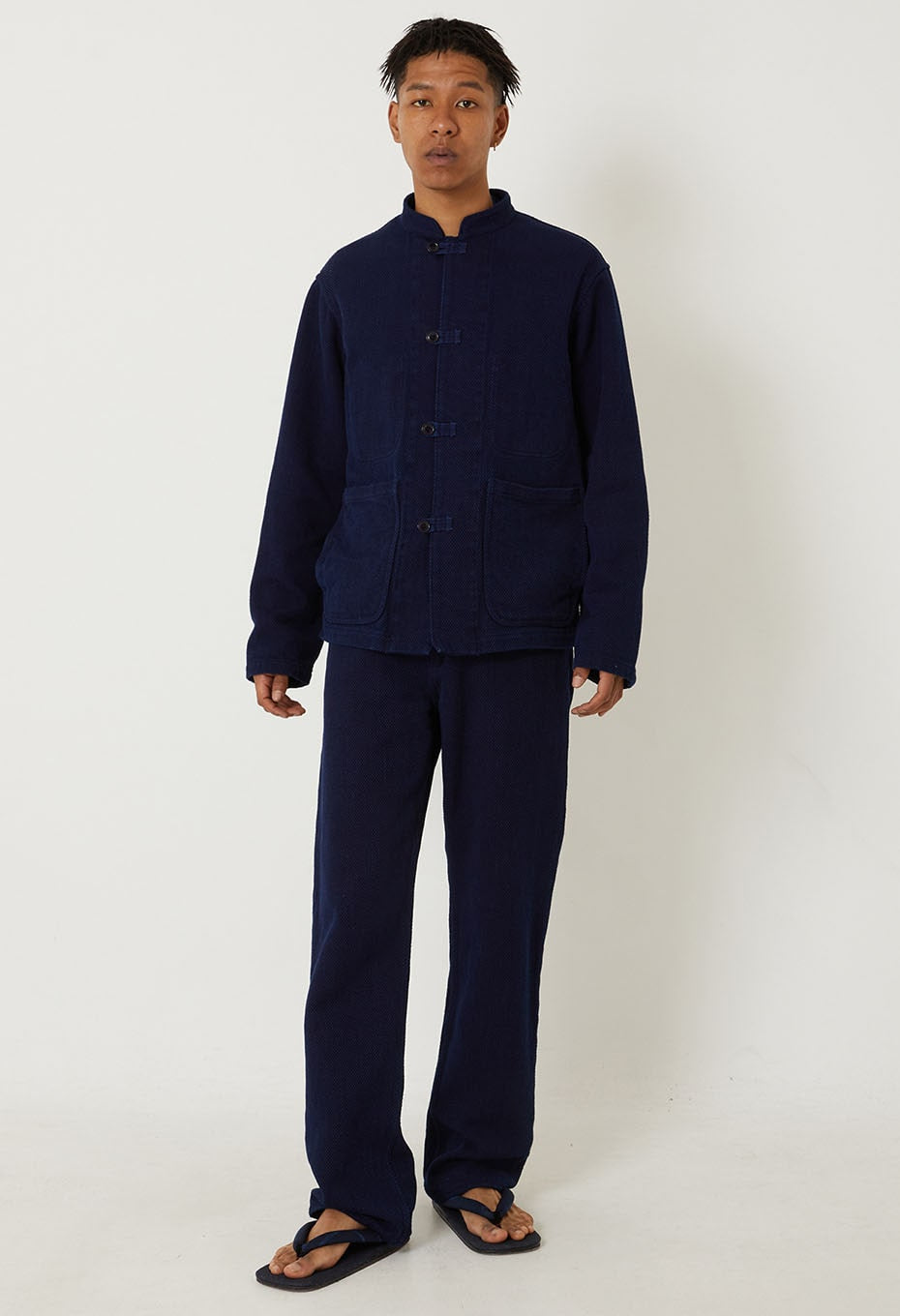 Woven Pure Indigo Light Sashiko Oriental Jacket - INDIGO