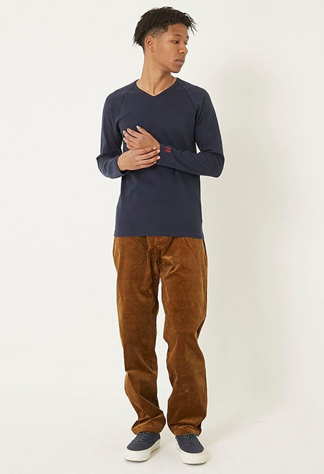 ストレッチフライス Vネックロングスリーブ Tシャツ - NAVY