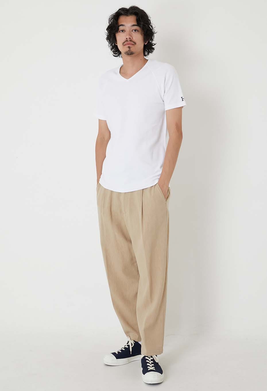 ストレッチフライス Vネックショートスリーブ Tシャツ - WHITE