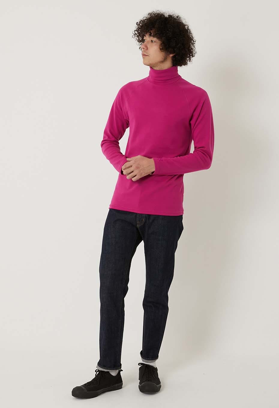 ストレッチフライス タートルネック ロングスリーブ Tシャツ - DARK PINK
