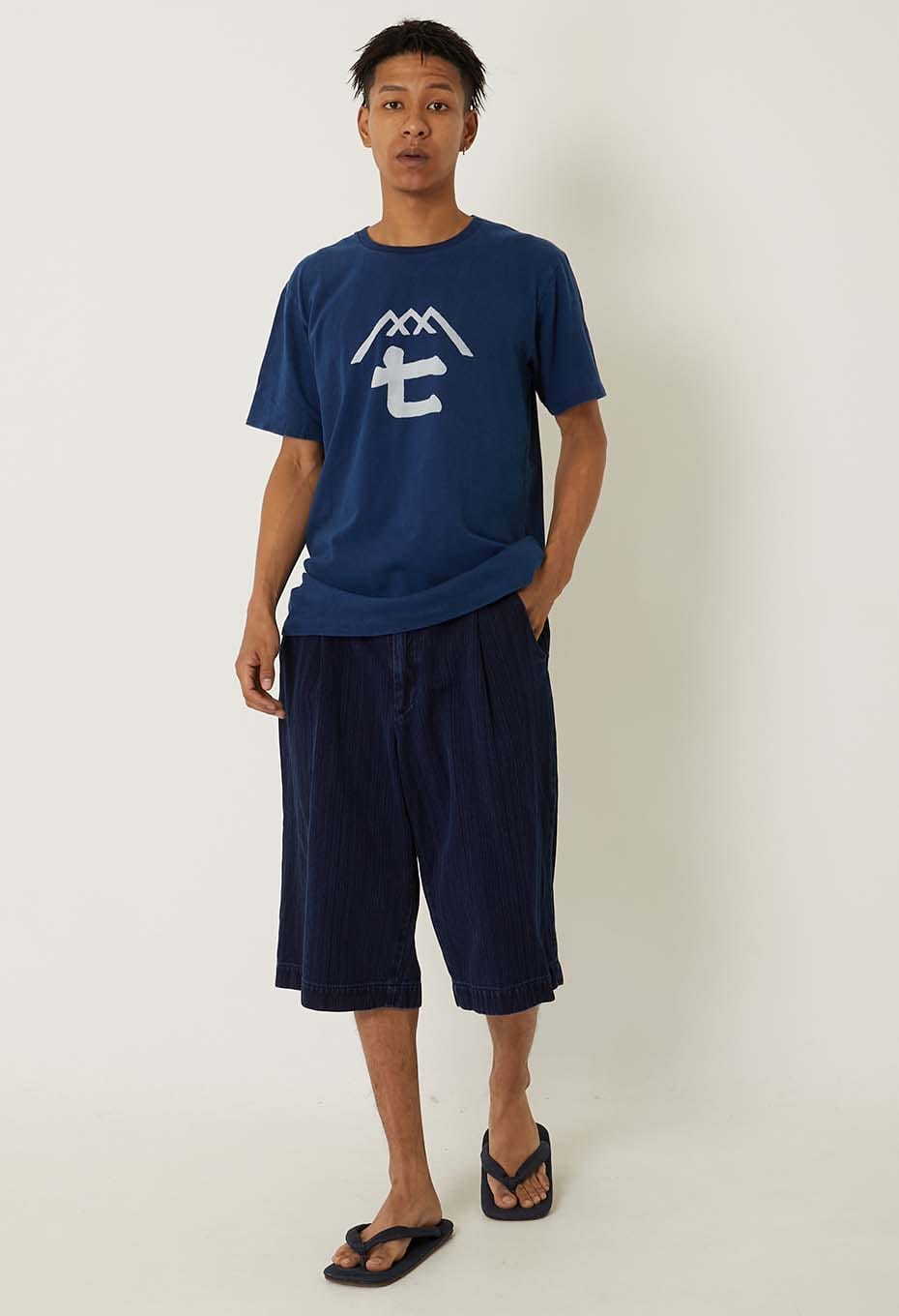 Woven Pure Indigo Sashiko wide shorts - B