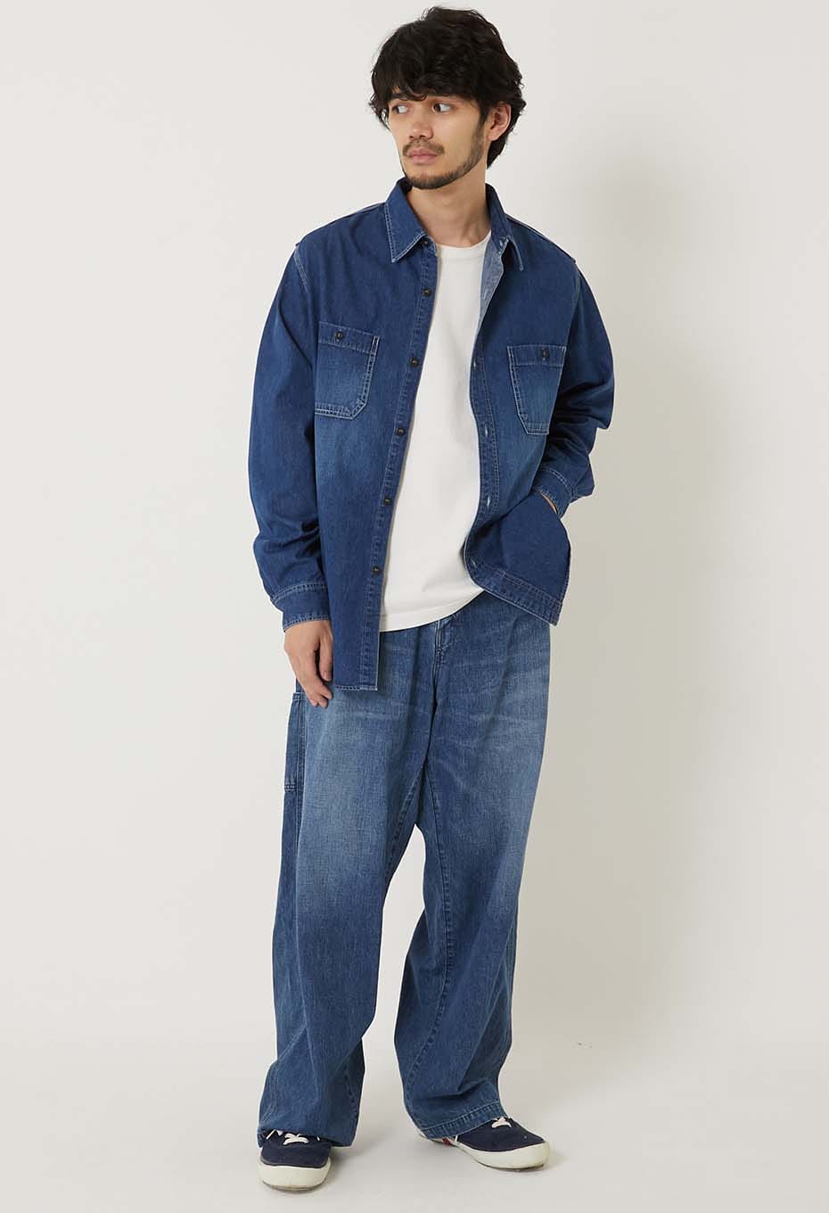 PA01 Selvedge Light Denim Vintage Wash Painter Pants - BLUE