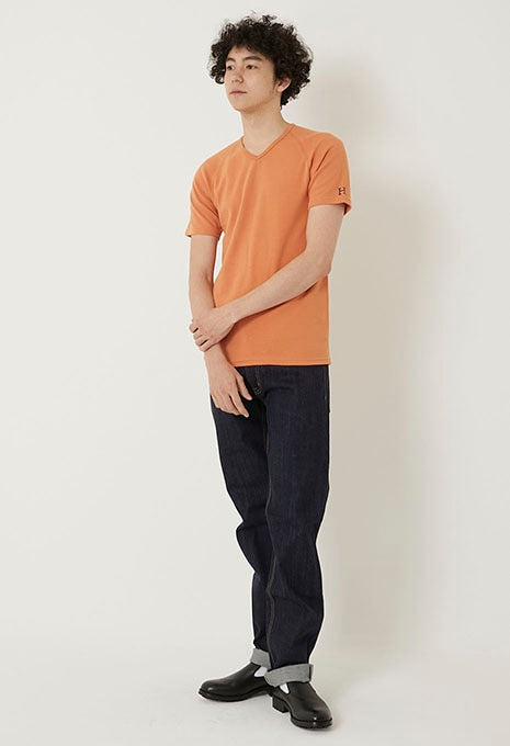 ストレッチフライス Vネックショートスリーブ Tシャツ - ORANGE