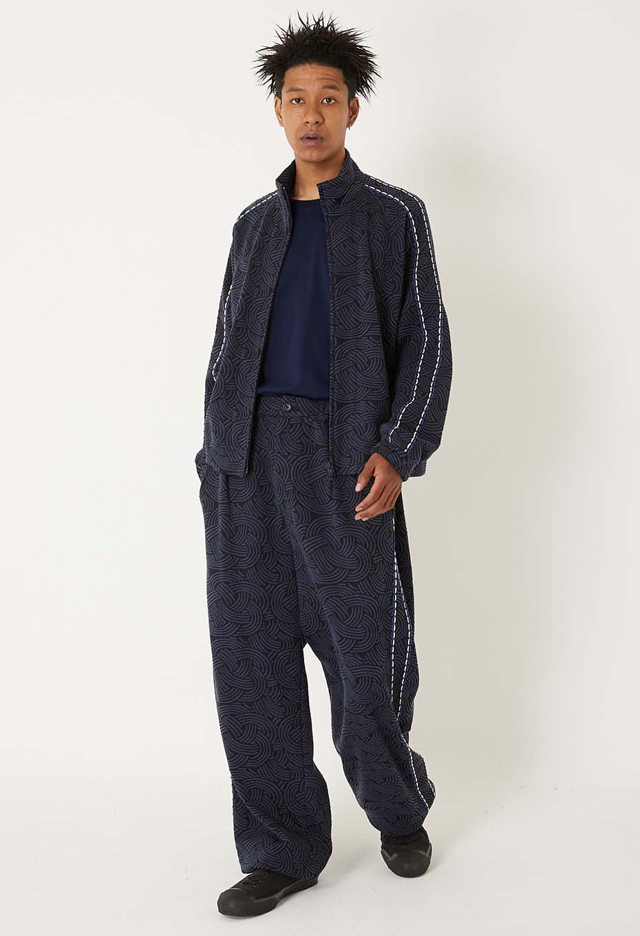 ミズヒキニットジャカード サイドラインパンツ - DARK NAVY