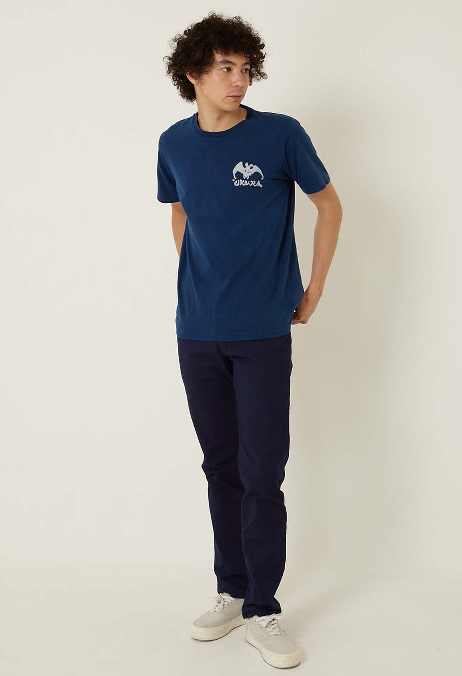 Clear appearance Bassenback print indigo T-shirt - INDIGO