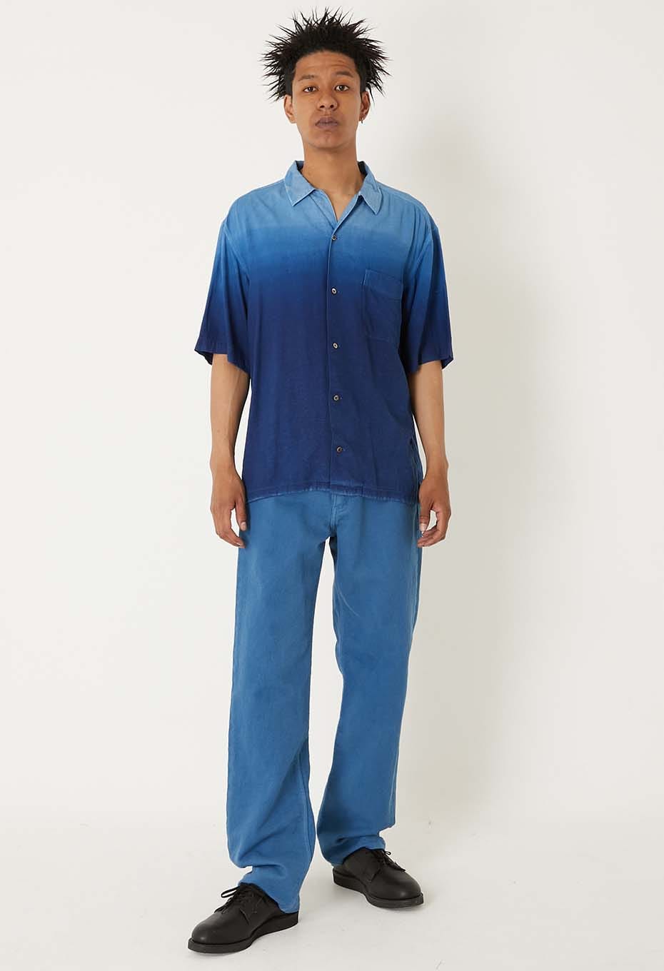 インディゴテゾメ グラデーションリネン ショートスリーブシャツ - INDIGO