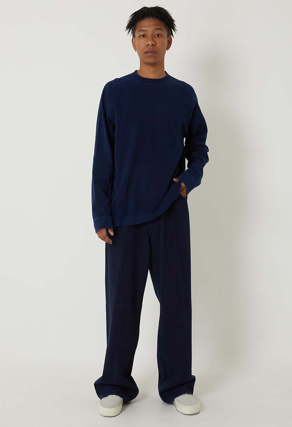 ムライトテレコ テゾメ ニードルステッチ ロングスリーブＴシャツ ユニセックス - INDIGO