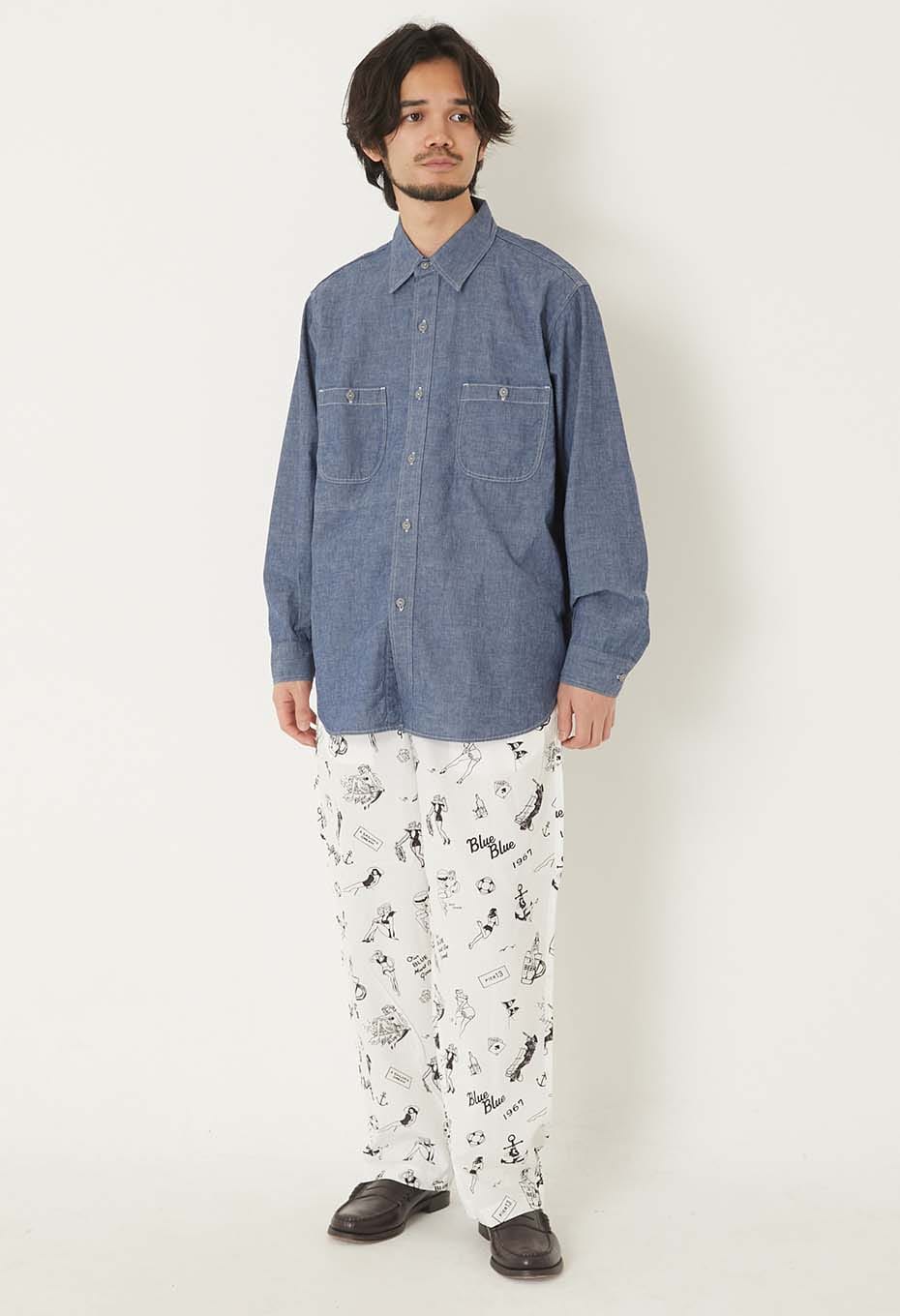 US NAVY シャンブレーロングスリーブシャツ - BLUE