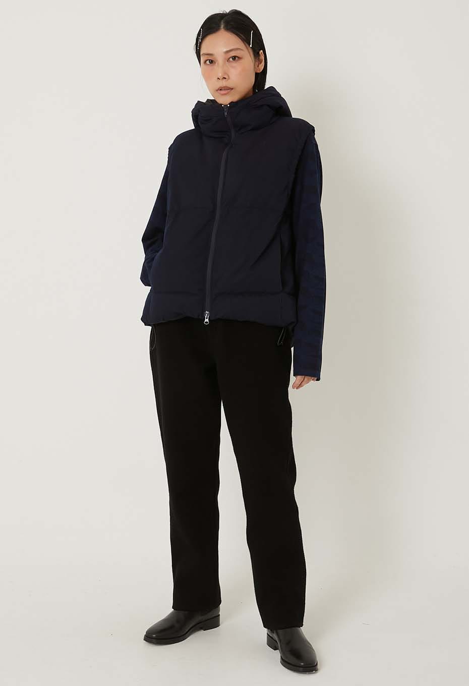 Indigo nylon satin recycled down hooded vest - INDIGO