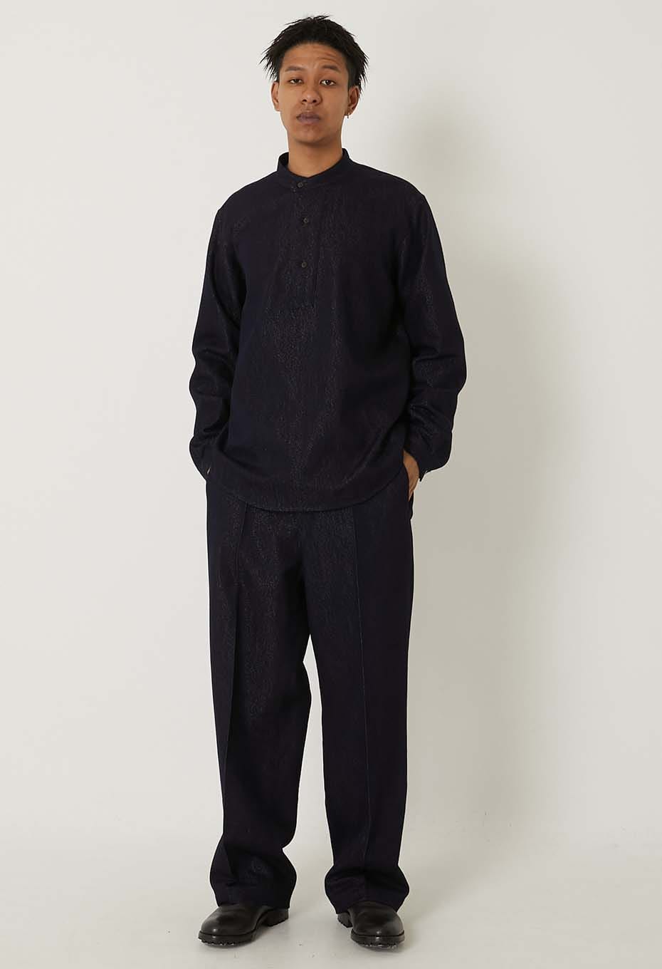 Gold yarn indigo pullover long sleeve shirt - INDIGO
