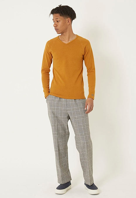 ストレッチフライス Vネックロングスリーブ Tシャツ - CAMEL