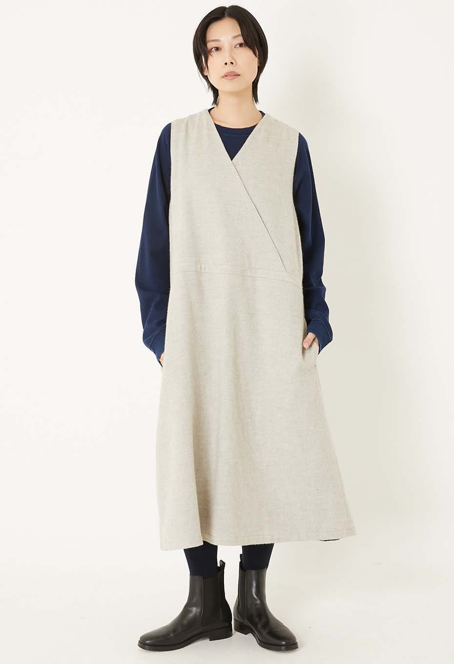 ヤクウール Ｖネックワンピース - OATMEAL