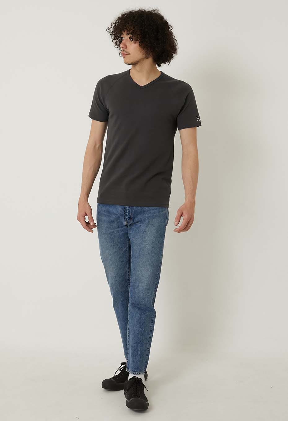 ストレッチフライス Vネックショートスリーブ Tシャツ - CHARCOAL