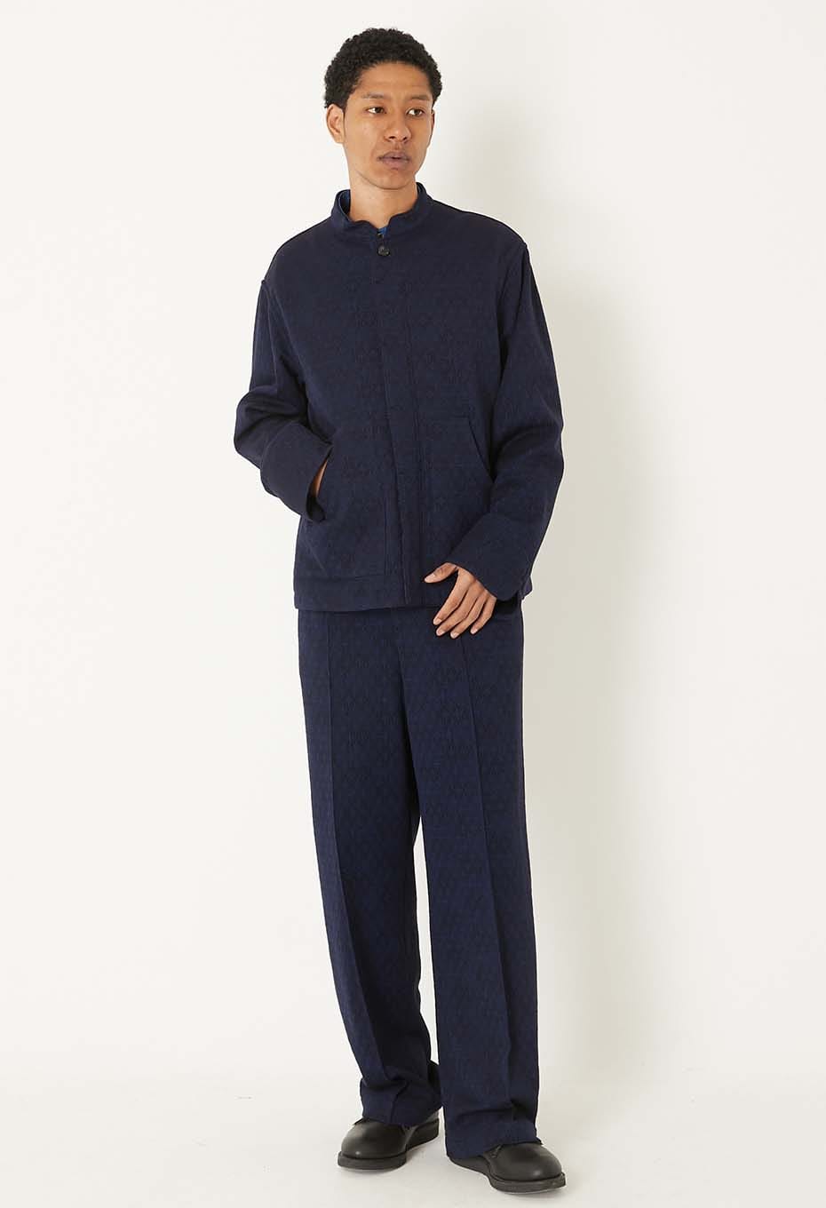 ウールニットジャカード スタンドカラージャケット - NAVY