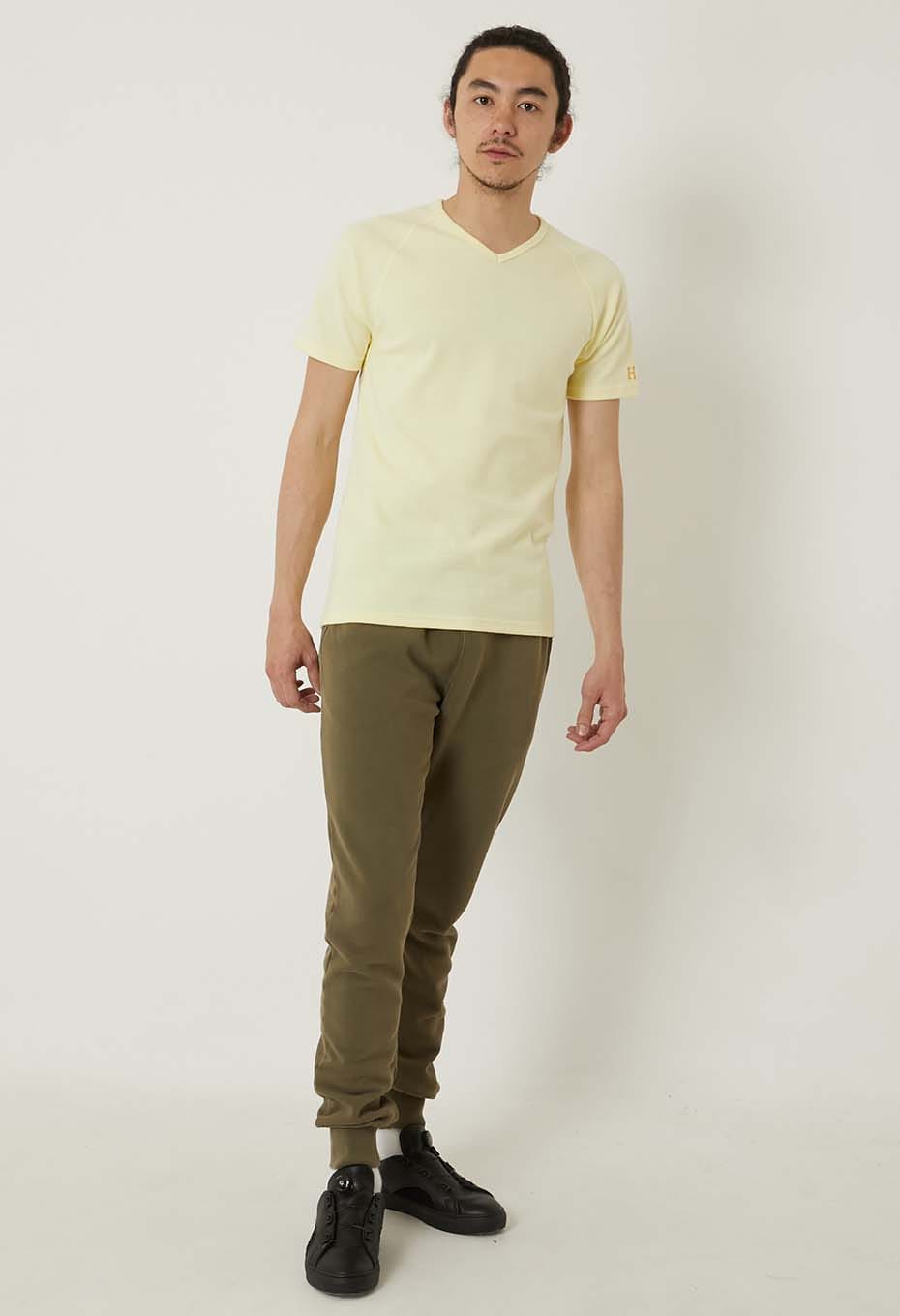 Stretch Fraise V-neck short sleeve T-shirt - LT YELLOW