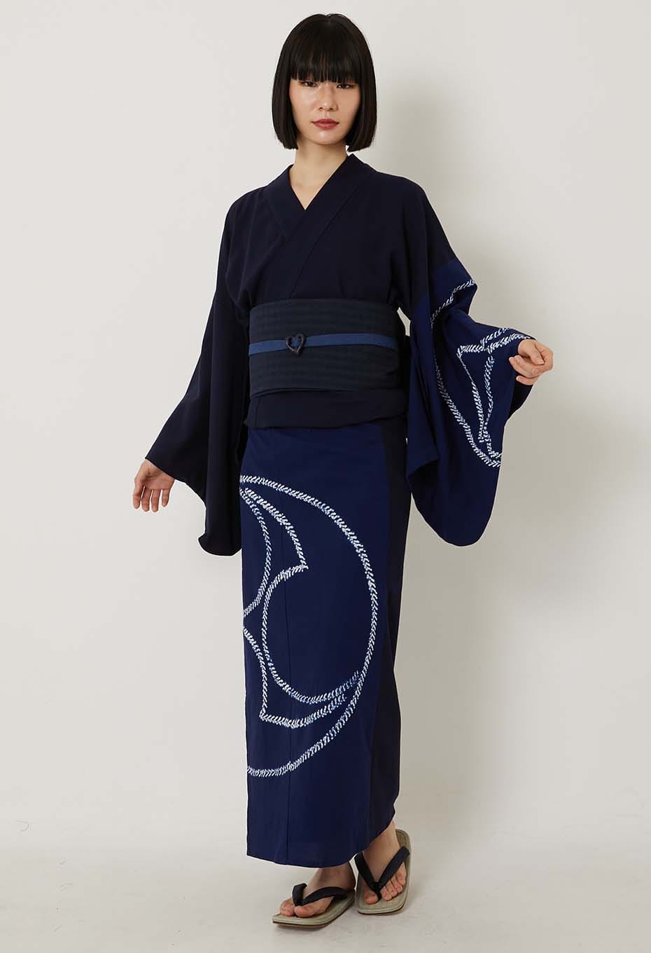 Tomoe Shibori Women's Yukata - NAVY