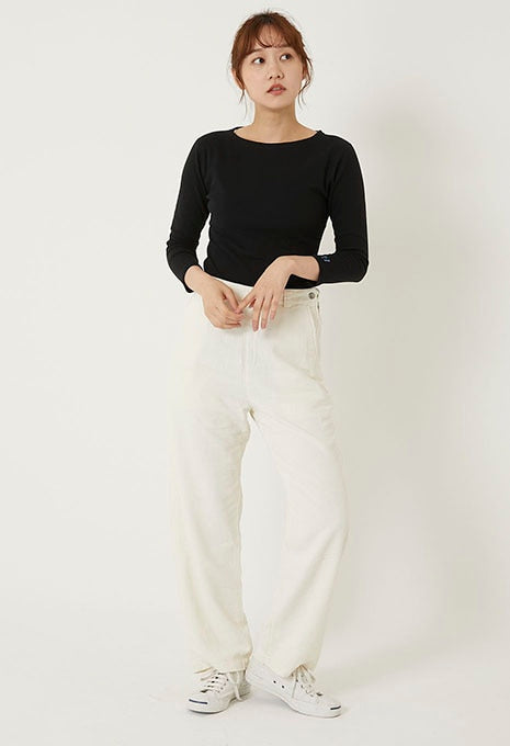 ストレッチフライス ボートネック ハーフスリーブ Tシャツ ウィメンズ - BLACK