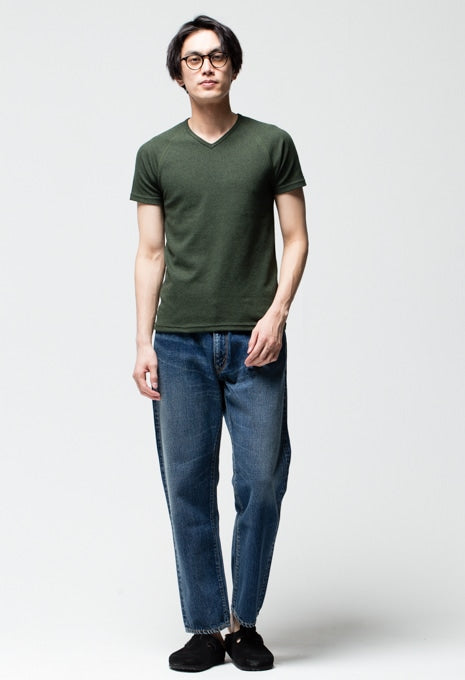 ストレッチフライス Vネックショートスリーブ Tシャツ - DARK GREEN