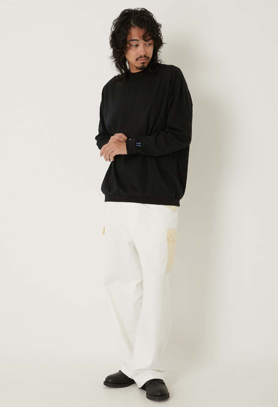 ストレッチフライス 9.5oz ヘムリブ ロングスリーブTシャツ - BLACK