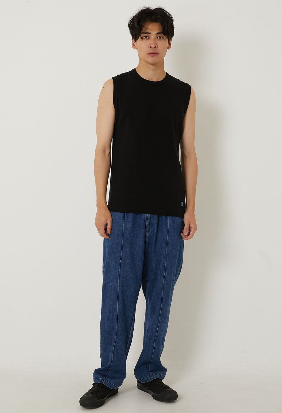 ストレッチフライス ノースリーブ Tシャツ - BLACK