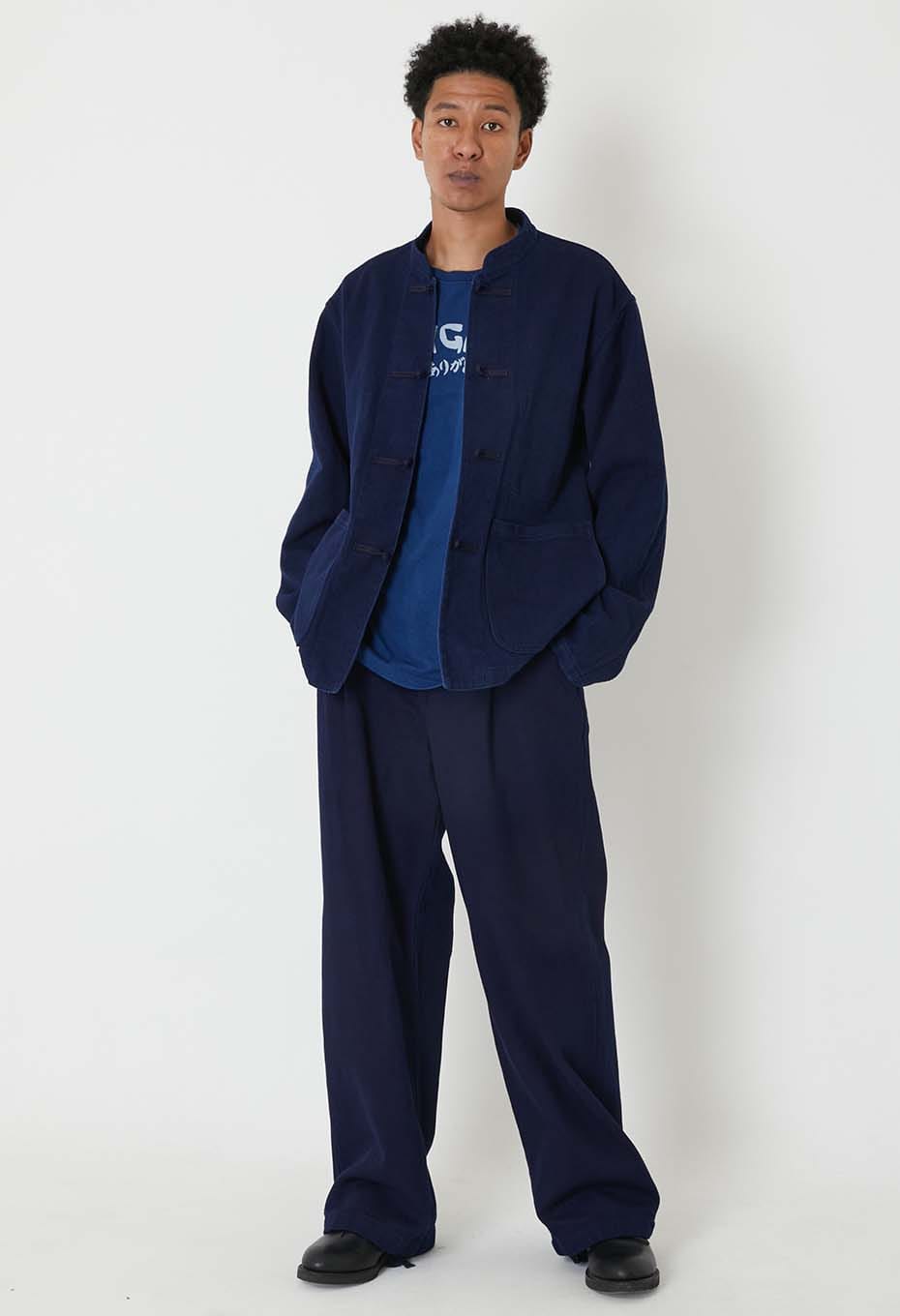 Woven Pure Indigo Nijuorisashiko Tuck Wide Pants - INDIGO