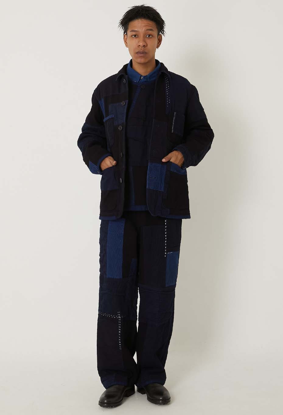 Woven Pure Indigo Sashiko Nerin Coverall - INDIGO