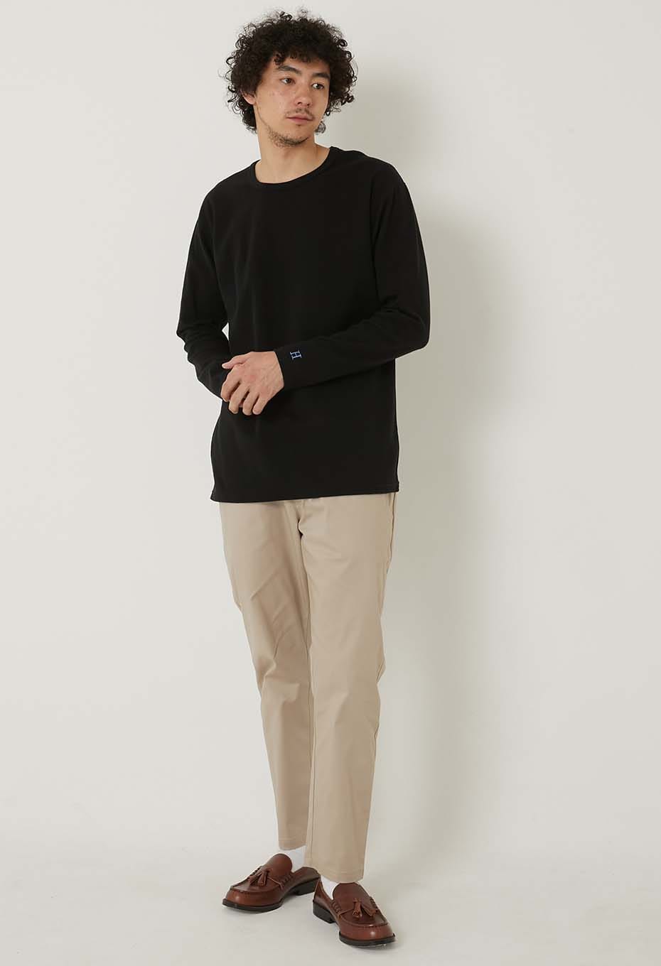 ストレッチフライス コンフォータブル ロングスリーブ Tシャツ - BLACK