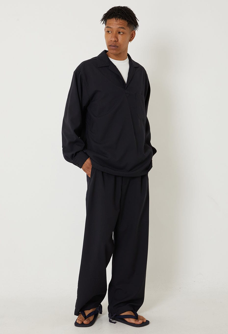 Dry poplin mebukishu pullover shirt - DARK NAVY