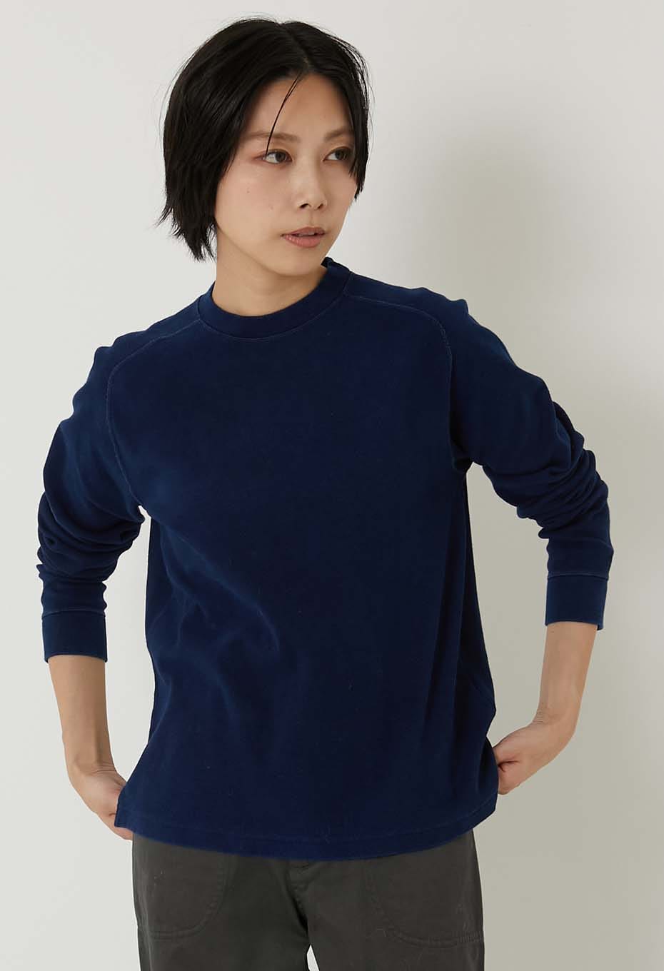 ムライトテレコ テゾメ ニードルステッチ ロングスリーブＴシャツ ユニセックス - INDIGO
