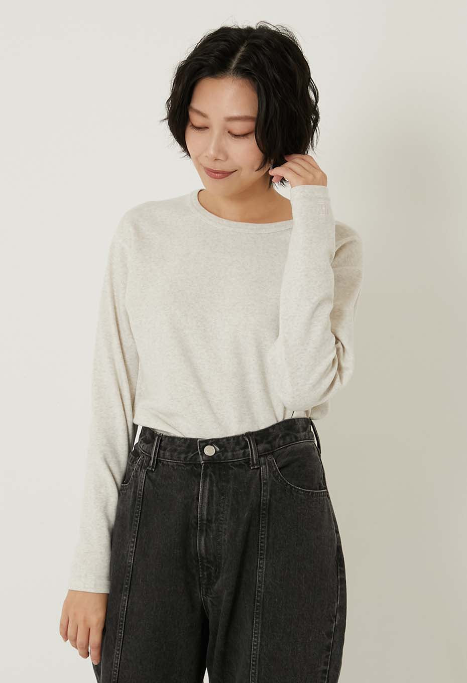 ストレッチフライス コンフォータブル ロングスリーブ Tシャツ - NATURAL