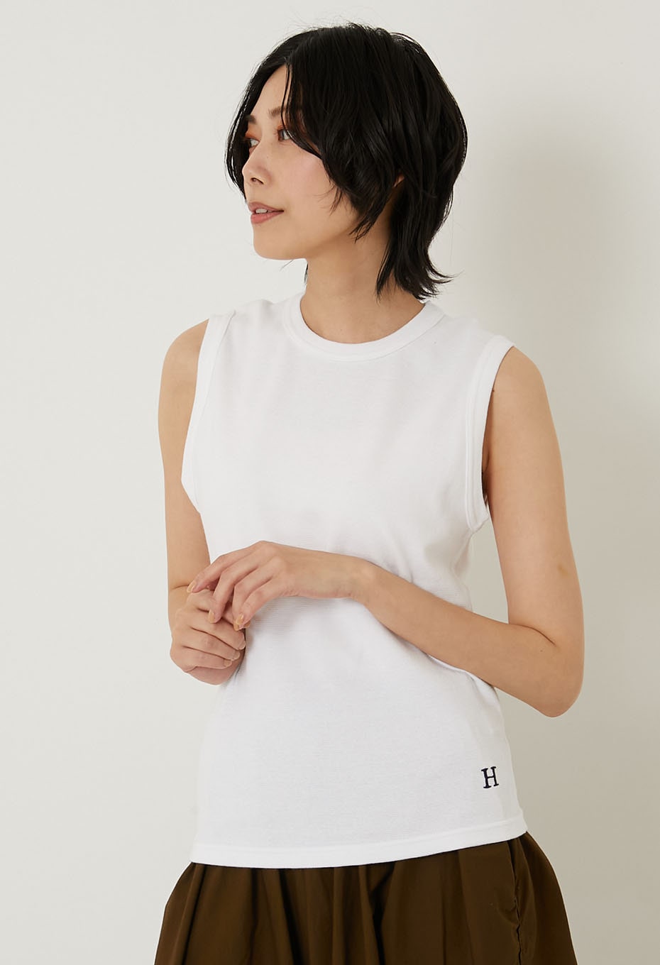 ストレッチフライス ノースリーブ Tシャツ - WHITE