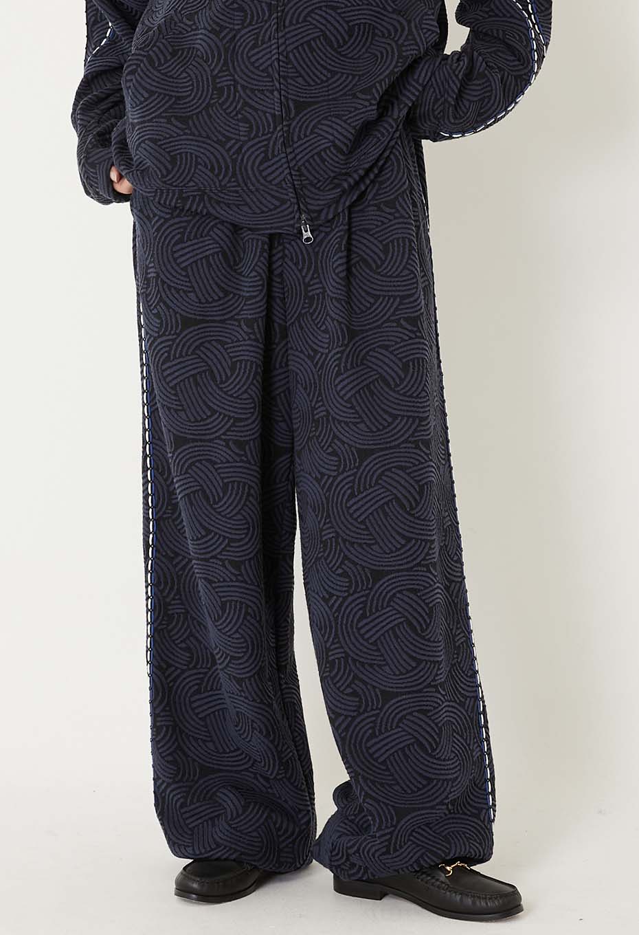 ミズヒキニットジャカード サイドラインパンツ - DARK NAVY