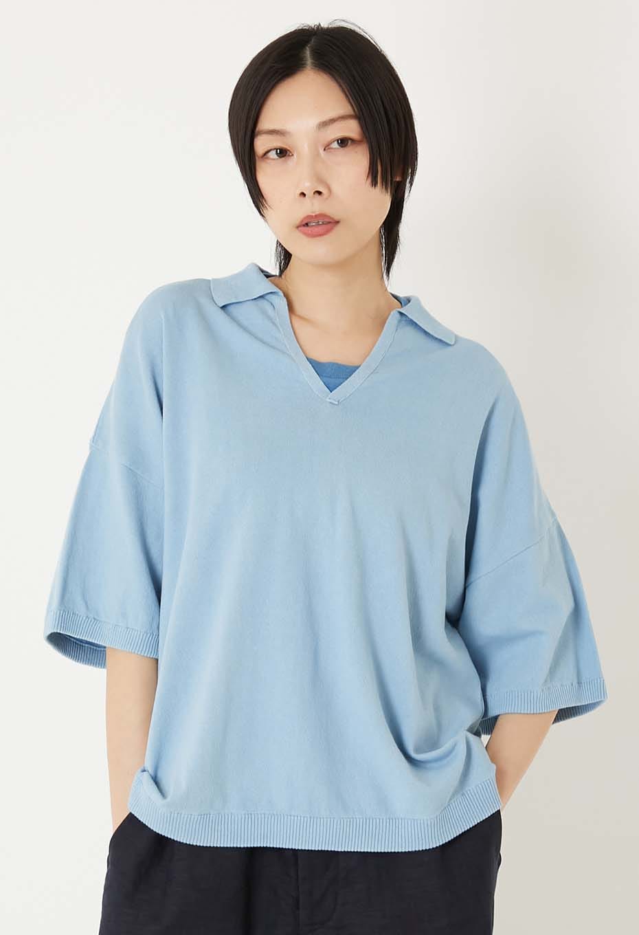 オーガニックカミイトコットン ポロネックプルオーバー - BLUE