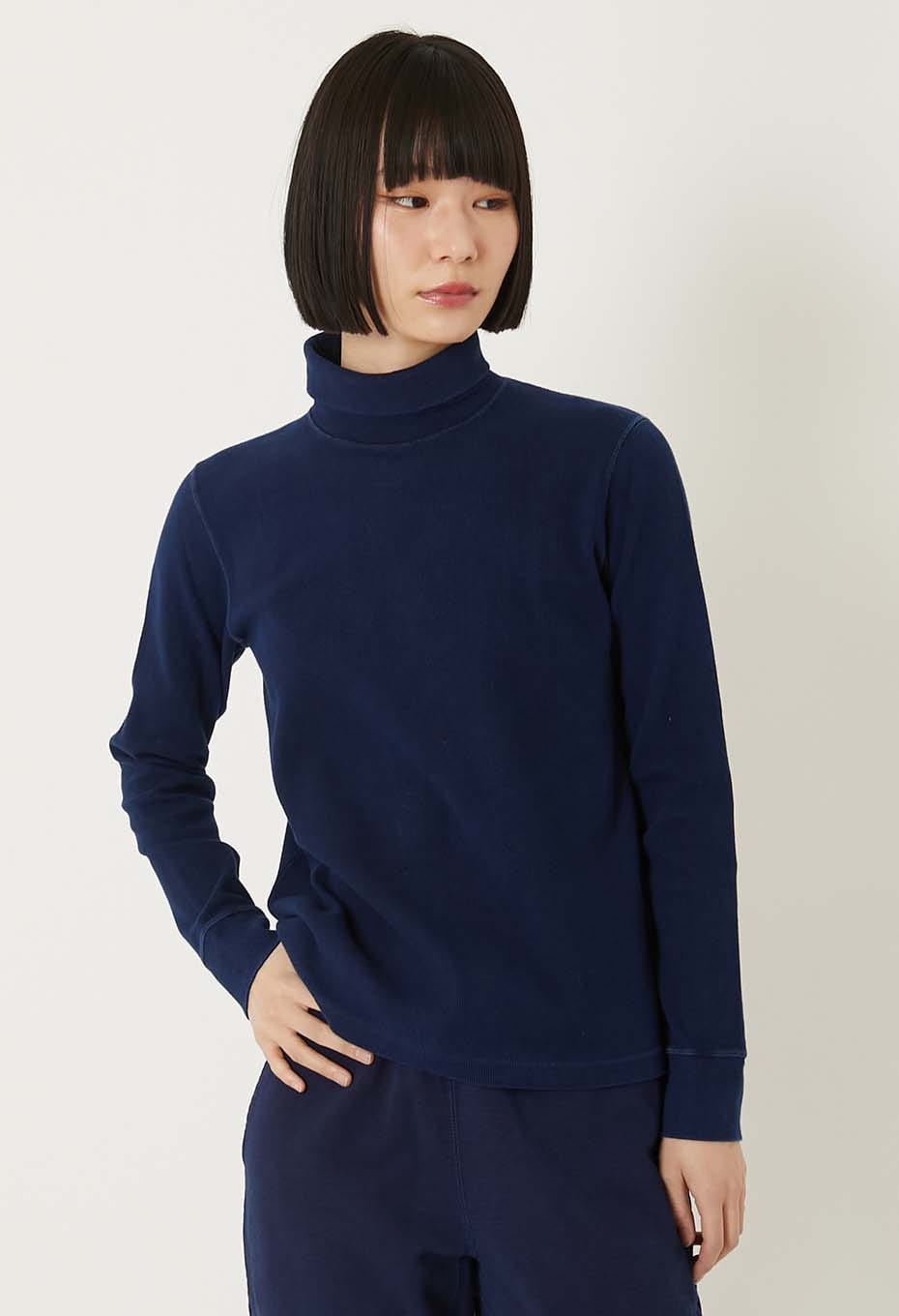 ムライトテレコ テゾメ ニードルステッチ タートルネック Tシャツ ユニセックス - INDIGO