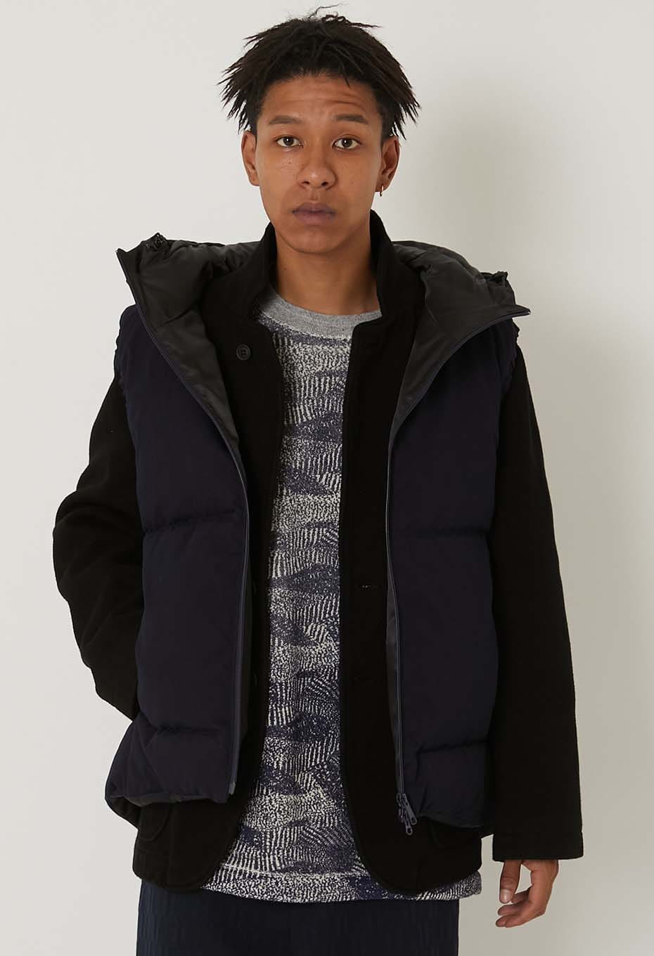 Indigo nylon satin recycled down hooded vest - INDIGO