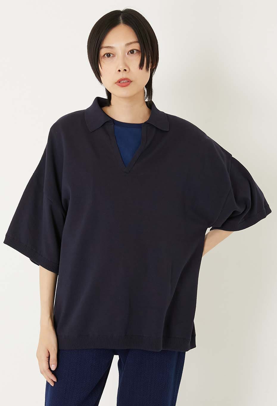 オーガニックカミイトコットン ポロネックプルオーバー - NAVY