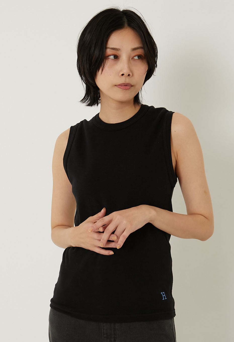 ストレッチフライス ノースリーブ Tシャツ - BLACK