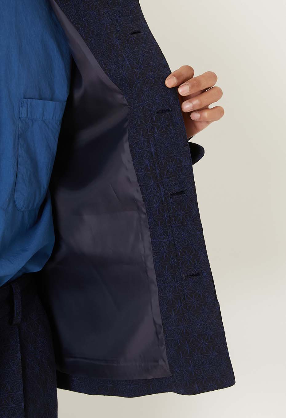 ウールニットジャカード スタンドカラージャケット - NAVY