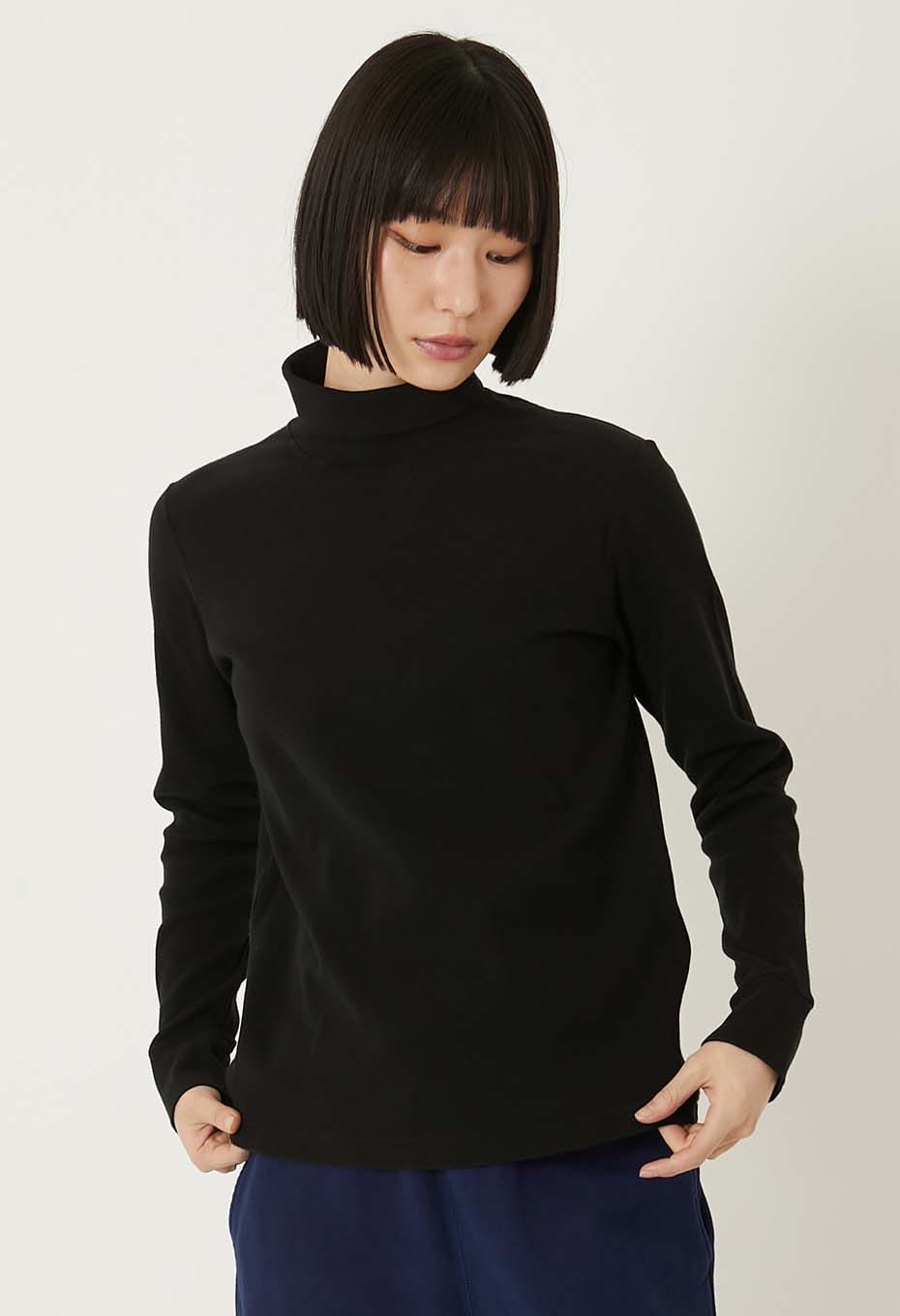 ムライトテレコ ニードルステッチ タートルネック Tシャツ ユニセックス - BLACK