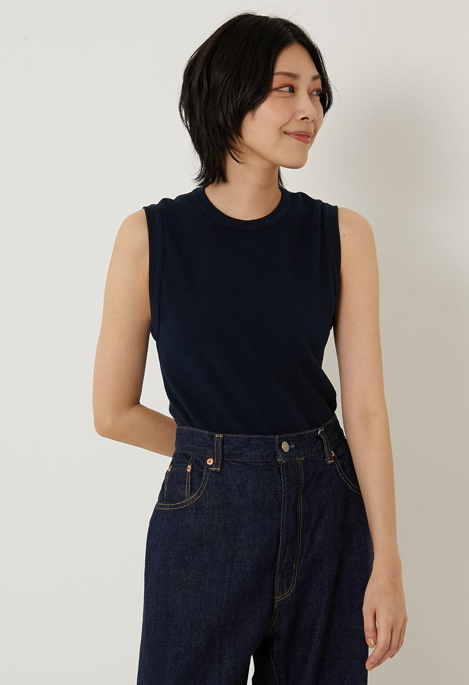 ストレッチフライス ノースリーブ Tシャツ - DARK NAVY