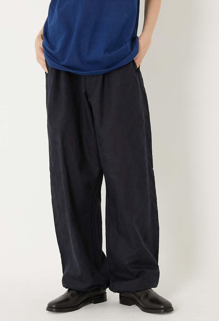 Linen mix glass pattern draw pants - DARK NAVY