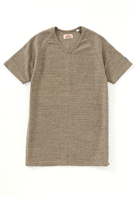 ストレッチフライス Vネックショートスリーブ Tシャツ - KHAKI