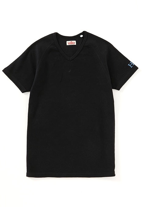 ストレッチフライス Vネックショートスリーブ Tシャツ - BLACK