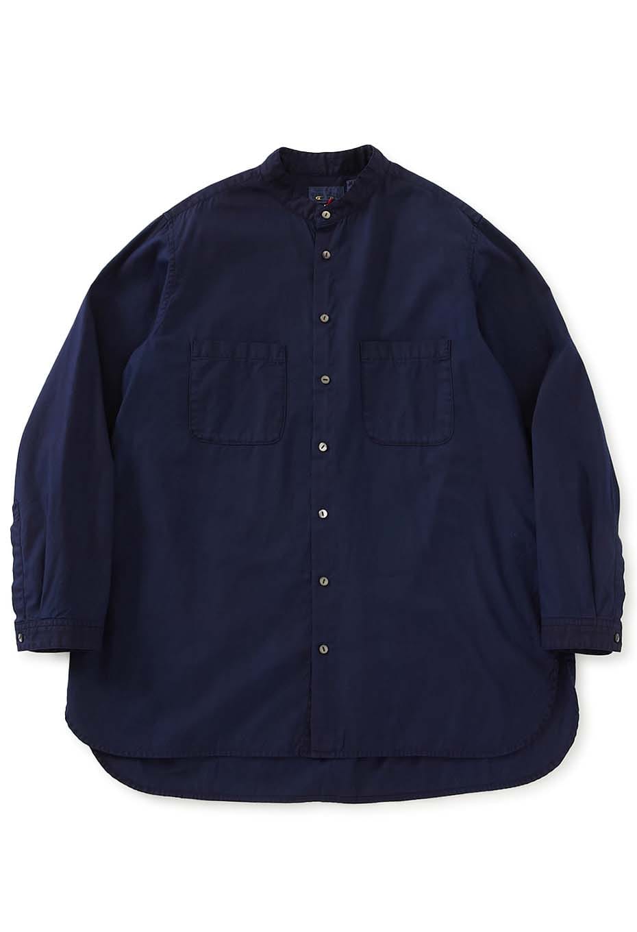 コットンピンオックス テゾメ バンドカラー ロングシャツ - INDIGO