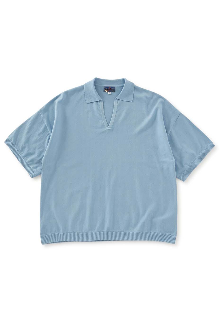 オーガニックカミイトコットン ポロネックプルオーバー - BLUE