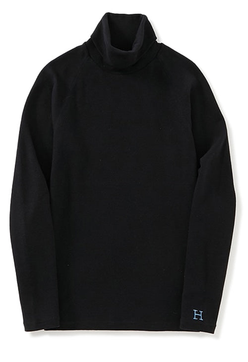 ストレッチフライス タートルネック ロングスリーブ Tシャツ - BLACK