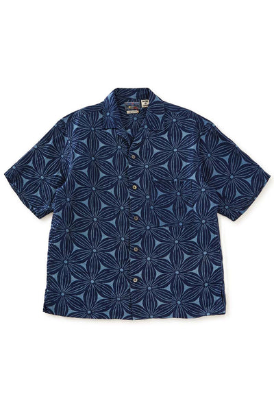 Indigo linen Sakurabassen short sleeve shirt - INDIGO