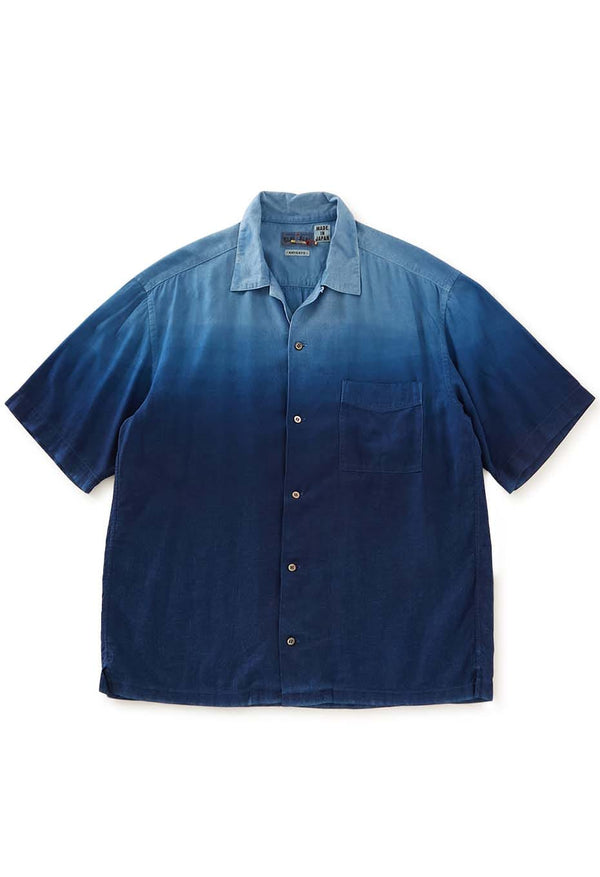 インディゴテゾメ グラデーションリネン ショートスリーブシャツ - INDIGO