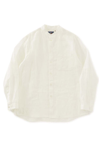 Linen stand collar long sleeve shirt - WHITE