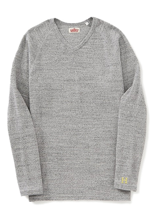 ストレッチフライス Vネックロングスリーブ Tシャツ - GREY